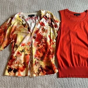 Jones New York Orange and Yellow Floral Cardigan and matching shell